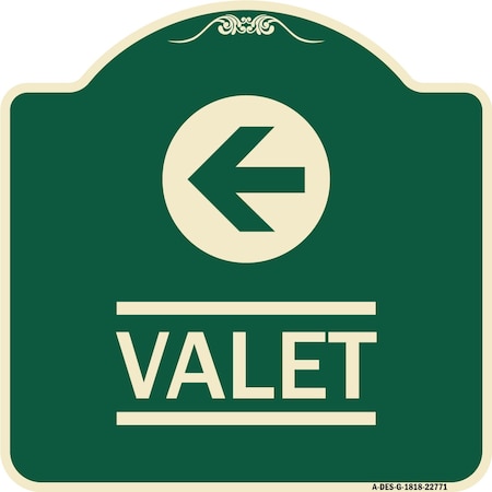 Designer Series Valet Left Arrow, Green & Tan Heavy-Gauge Aluminum Architectural Sign